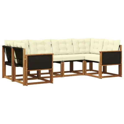 vidaXL Zunanja garnitura za sedenje z blazino 6 pcs Naravna in smetana