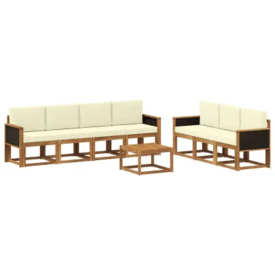 vidaXL Zunanja garnitura za sedenje z blazino 7 pcs Naravna in smetana