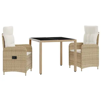 vidaXL Zunanja jedilnica z blazino 3 pcs Bež in smetanasto bela