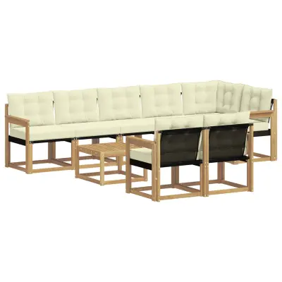 vidaXL Zunanja garnitura za sedenje z blazino 9 pcs Bela in krem