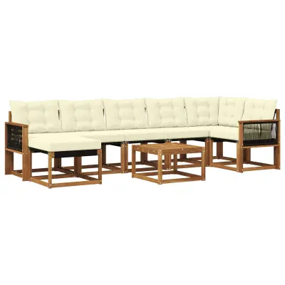 vidaXL Zunanja garnitura za sedenje z blazino 8 pcs Naravna in smetana