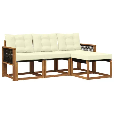 vidaXL Zunanja garnitura za sedenje z blazino 4 pcs Naravna in smetana