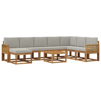 vidaXL Zunanja garnitura za sedenje 9 pcs Naravna in svetlo siva