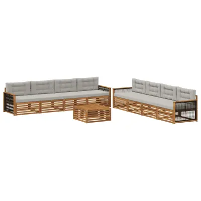 vidaXL Zunanja garnitura za sedenje 9 pcs Naravna in svetlo siva