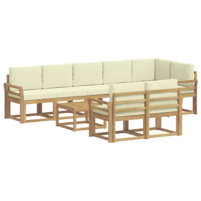 vidaXL Zunanja garnitura za sedenje 9 pcs Bela in krem Poliester