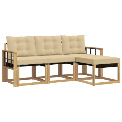 vidaXL Zunanja garnitura za sedenje z blazino 4 pcs Bela in bež