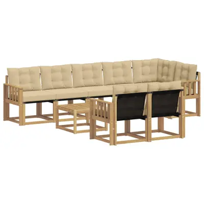 vidaXL Zunanja garnitura za sedenje z blazino 9 pcs Bela in bež