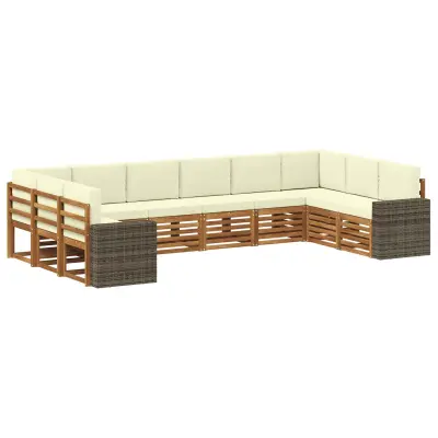vidaXL Zunanja garnitura za sedenje 10 pcs Naravna in smetana