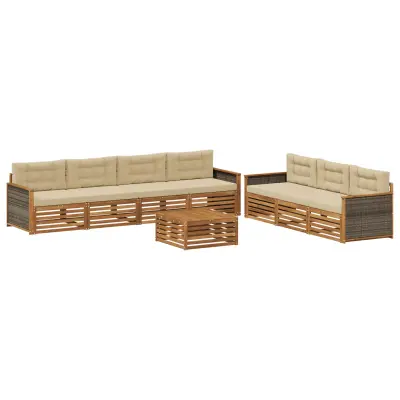 vidaXL Zunanja garnitura za sedenje z blazino 8 pcs Naravna in bež