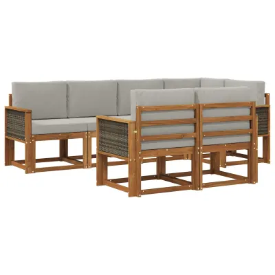 vidaXL Zunanja garnitura za sedenje 7 pcs Naravna in svetlo siva