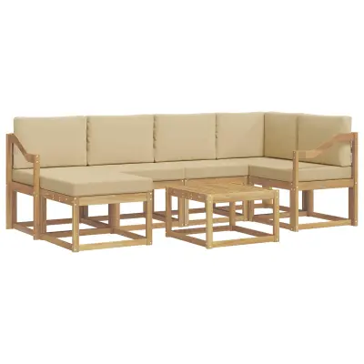 vidaXL Zunanja garnitura za sedenje z blazino 7 pcs Bela in bež