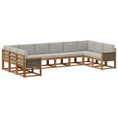 vidaXL Zunanja garnitura za sedenje 10 pcs Naravna in svetlo siva