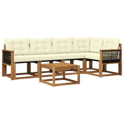 vidaXL Zunanja garnitura za sedenje z blazino 6 pcs Naravna in smetana