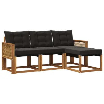 vidaXL Zunanja garnitura za sedenje z blazino 4 pcs Naravna in črna