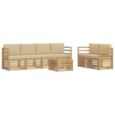 vidaXL Zunanja garnitura za sedenje 7 pcs Bela in bež Poliester