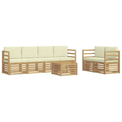 vidaXL Zunanja garnitura za sedenje 7 pcs Bela in krem Poliester
