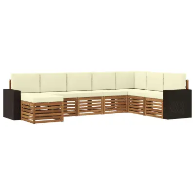 vidaXL Zunanja garnitura za sedenje z blazino 8 pcs Naravna in smetana