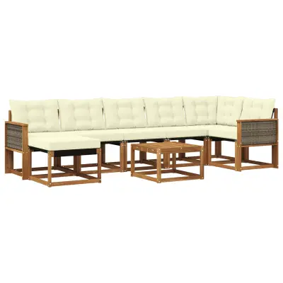 vidaXL Zunanja garnitura za sedenje z blazino 8 pcs Naravna in smetana