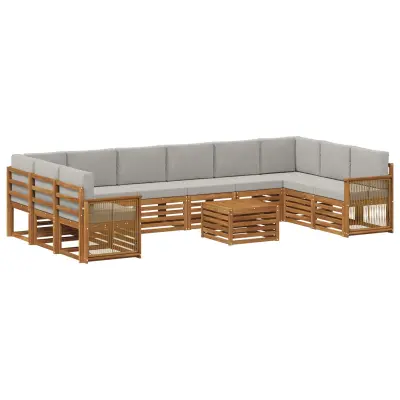 vidaXL Zunanja garnitura za sedenje 8 pcs Naravna in svetlo siva