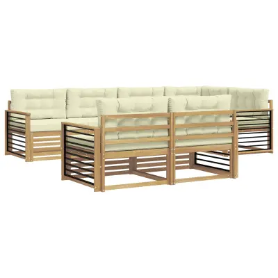 vidaXL Zunanja garnitura za sedenje 7 pcs Bela in krem Poliester