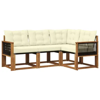 vidaXL Zunanja garnitura za sedenje z blazino 4 pcs Naravna in smetana