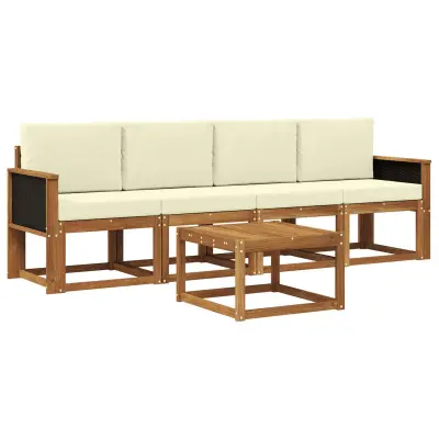 vidaXL Zunanja garnitura za sedenje z blazino 4 pcs Naravna in smetana
