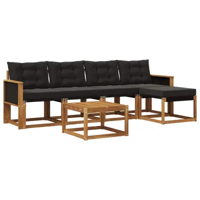 vidaXL Zunanja garnitura za sedenje z blazino 6 pcs Naravna in črna