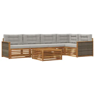 vidaXL Zunanja garnitura za sedenje 6 pcs Naravna in svetlo siva