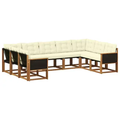 vidaXL Zunanja garnitura za sedenje z blazino 9 pcs Naravna in smetana