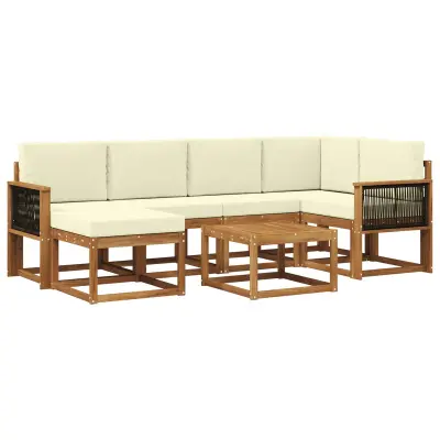 vidaXL Zunanja garnitura za sedenje z blazino 7 pcs Naravna in smetana