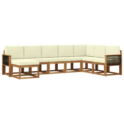 vidaXL Zunanja garnitura za sedenje z blazino 8 pcs Naravna in smetana