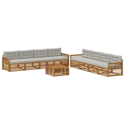 vidaXL Zunanja garnitura za sedenje 9 pcs Naravna in svetlo siva