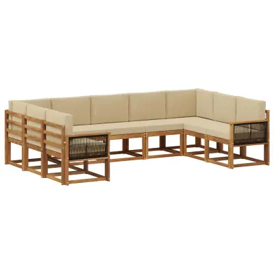 vidaXL Zunanja garnitura za sedenje z blazino 9 pcs Naravna in bež