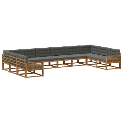 vidaXL Zunanja garnitura za sedenje 10 pcs Naravna in antracitna