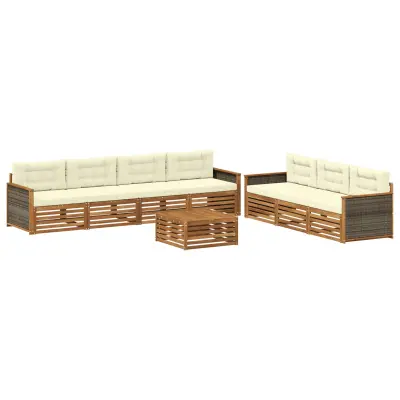 vidaXL Zunanja garnitura za sedenje z blazino 8 pcs Naravna in smetana