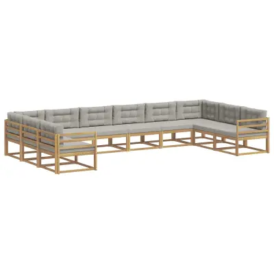vidaXL Zunanja garnitura za sedenje 10 pcs Bela in svetlo siva