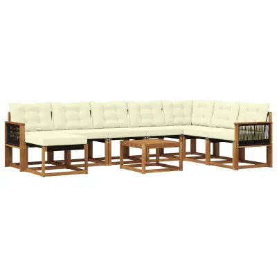 vidaXL Zunanja garnitura za sedenje z blazino 9 pcs Naravna in smetana