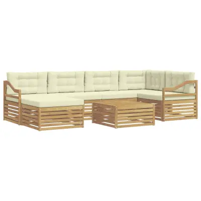 vidaXL Zunanja garnitura za sedenje z blazino 7 pcs Bela in krem