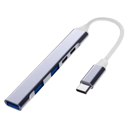 Večfunkcijski 5-v-1 Type-C razširitveni hub — aluminijast USB-C multiport adapter PD100W za hitro polnjenje in prenos podatkov Siva