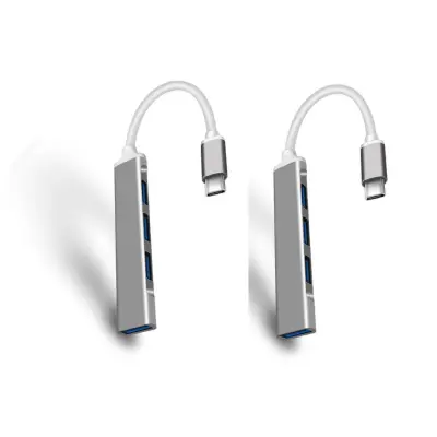 Komplet 2 kosov multiportnega USB-C razdelilnika — Type-C na 4x USB 3.0, aluminijeva zlitina + TPE, prenosni 4-portni USB 3.0 razdelilnik Siva