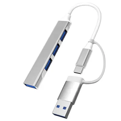 Dvofunkcijski Type-C na 4x USB-A hub, aluminij, prenosni Silver