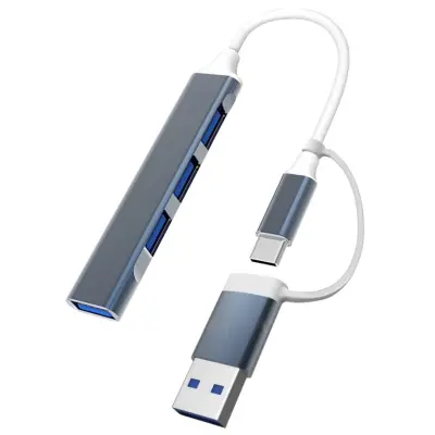 Dvofunkcijski Type-C na 4x USB-A hub, aluminij, prenosni Gray