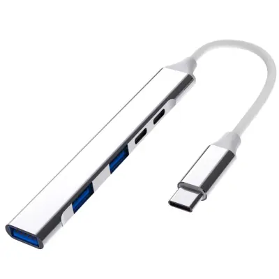 Večfunkcijski 5-v-1 Type-C razširitveni hub — aluminijast USB-C multiport adapter PD100W za hitro polnjenje in prenos podatkov Srebrna
