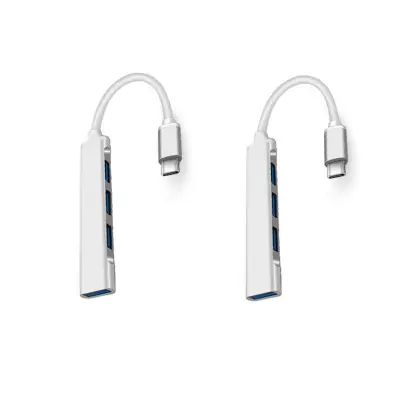 Komplet 2 kosov multiportnega USB-C razdelilnika — Type-C na 4x USB 3.0, aluminijeva zlitina + TPE, prenosni 4-portni USB 3.0 razdelilnik Srebrna