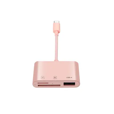 Type-C 3-v-1 čitalec kartic – SD/TF/USB, Visoka Hitrost Pink