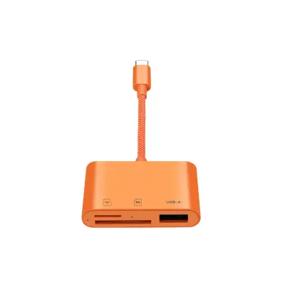 Type-C 3-v-1 čitalec kartic – SD/TF/USB, Visoka Hitrost Orange