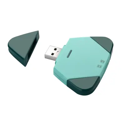 3-v-1 magnetni čitalec SD/TF kartic za Lightning, USB-C in USB-A Green