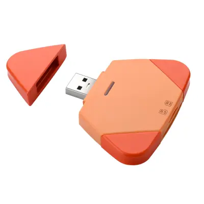 3-v-1 magnetni čitalec SD/TF kartic za Lightning, USB-C in USB-A Orange