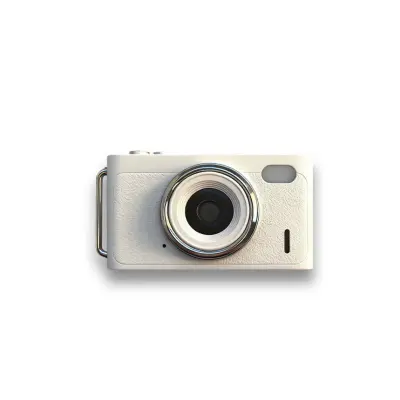 Retro mini digitalni fotoaparat z zaslonom na preklop – 180° zaslon za selfije, 1080P AVI, EIS, podpora MicroSD do 512 GB Bela