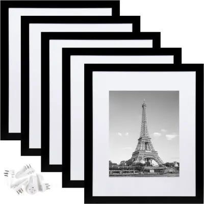 Črn PVC okvir za fotografije 8x10 palcev s podlogo - Komplet 5, stenski in namizni